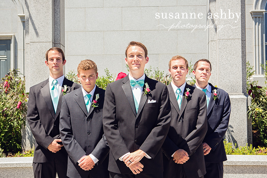 Sacramento temple wedding groomsmen shot