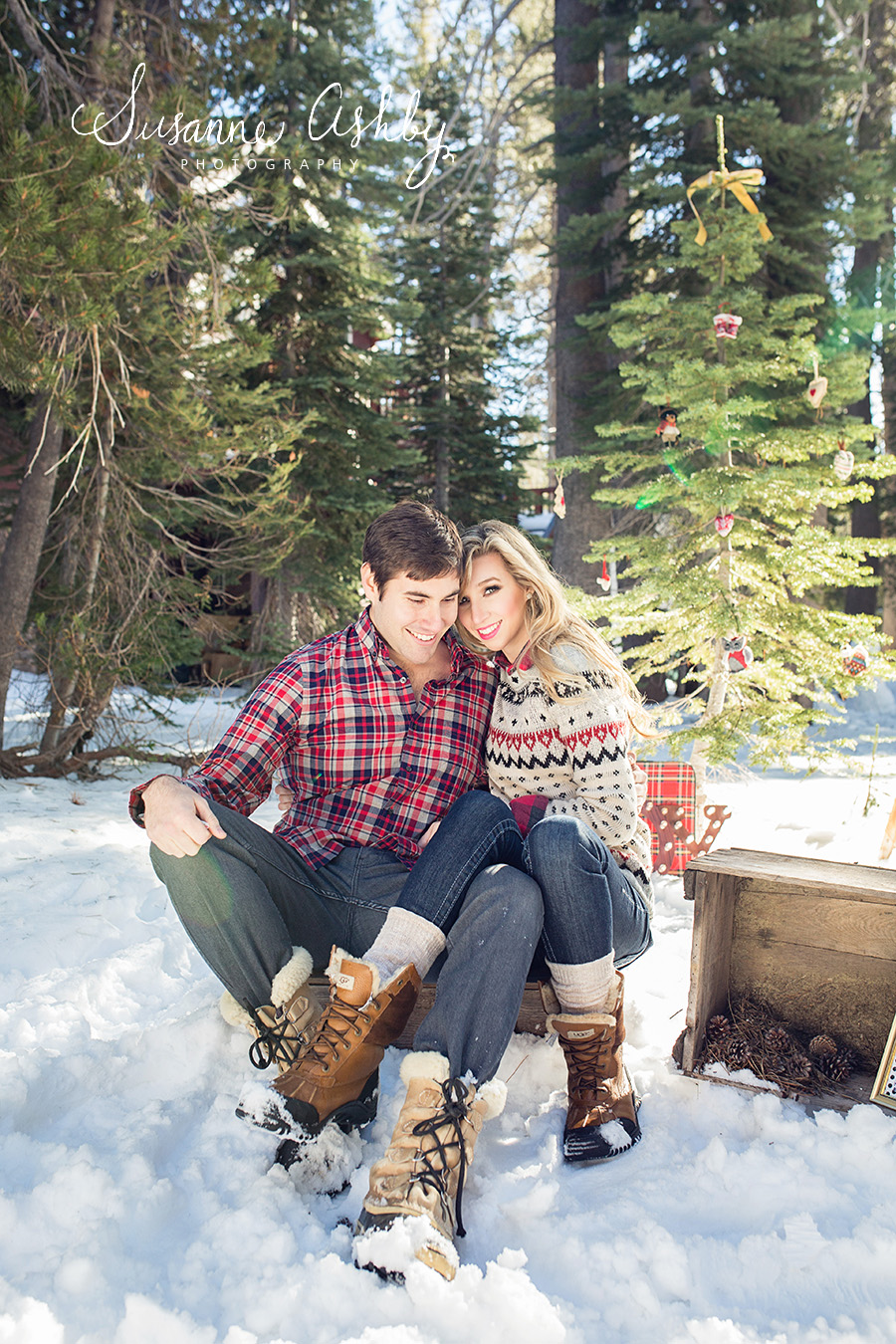 Lake Tahoe Christmas tree engagement shoot